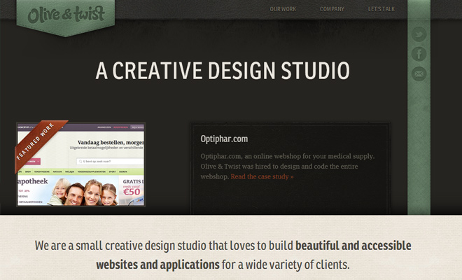 olive and twist dark portfolio website layout