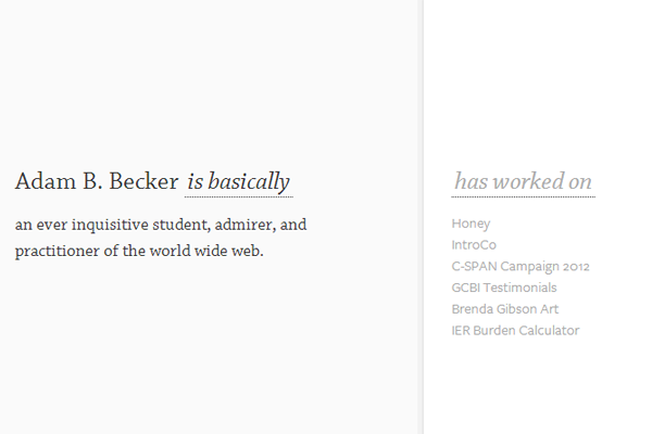 white minimal portfolio layout adam becker