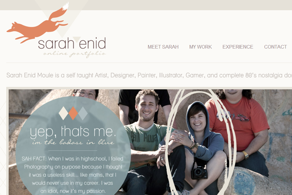 sarah enid portfolio website layout