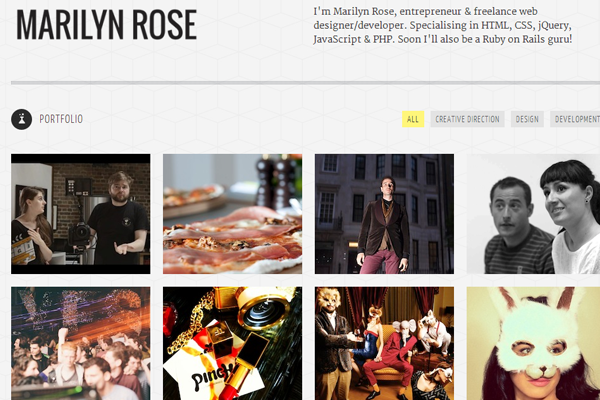 marilyn rose website portfolio designer interface