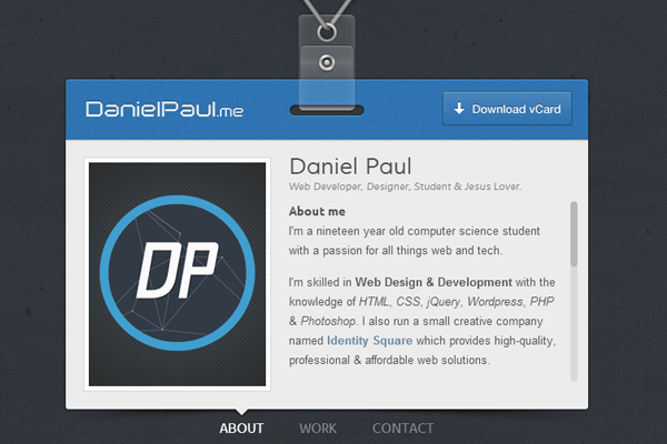 dan paul daniel vcard portfolio website