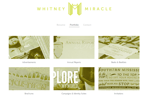 white simple portfolio layout whitney miracle