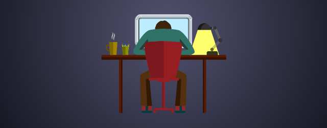 flat Man sitting at the table at night before the deadline Spare Ideas