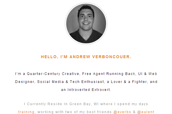 andrew verboncouer website portfolio layout