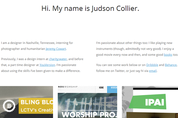 judson collier website portfolio layout