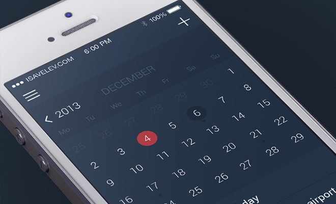 ios7 flat ui dark calendar app