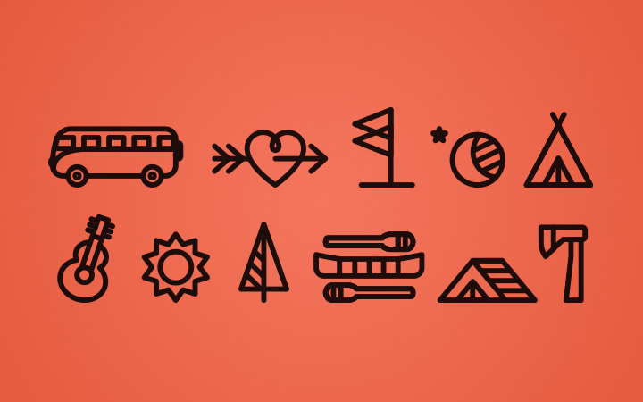 wedding in the woods line icons pack