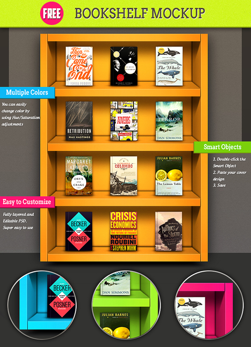 Colorful Bookshelf Mockup