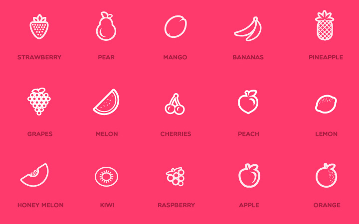pink juicy fruit thin icons design