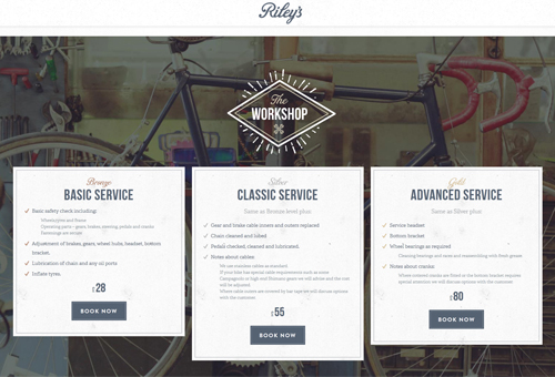 Riley’s Cycles Website with Diamond Icons and Circular Images