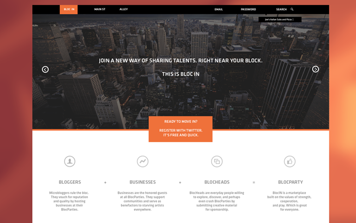 flat orange website layout mockup design