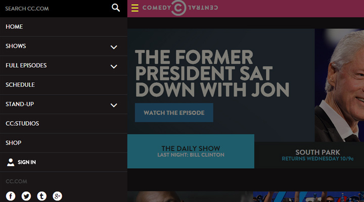 comedy-central-navigation-website