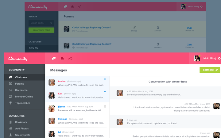 pink flat website mockup community social layout