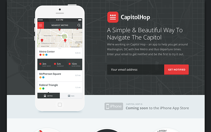 capitol hop website layout landing page app