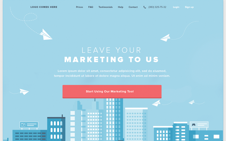 simple landing page marketing blue flat