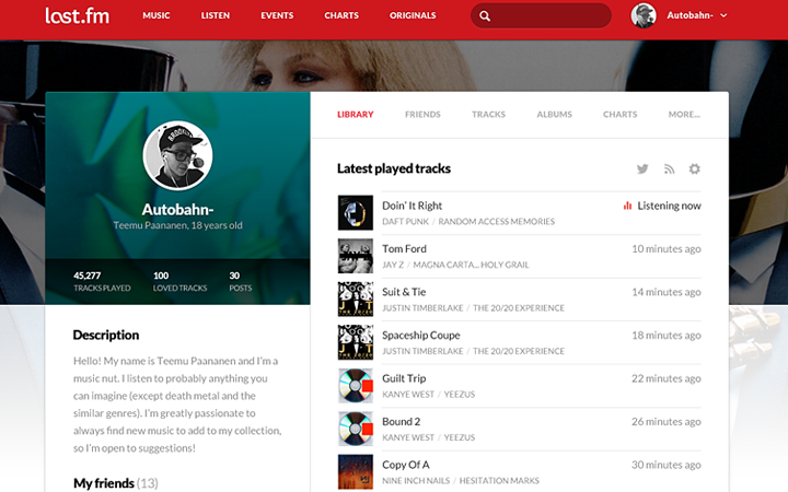 last fm flat website redesign mockup