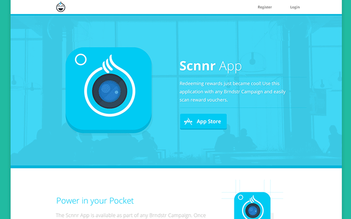 scnnr app homepage landing website layout