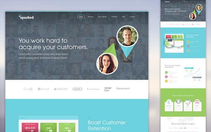 sparked flat homepage website layout design