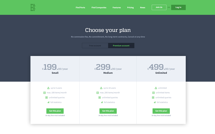 flat details landing page pricing table