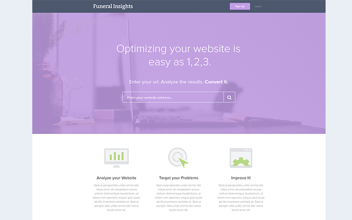funeral insights flat homepage mockup layout