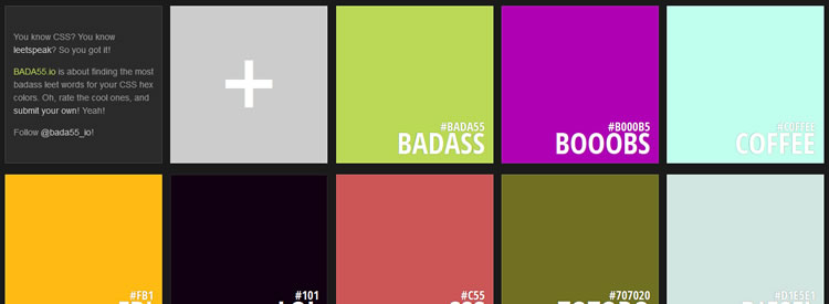 BADA55.io - An app for finding the most badass leet words for your CSS hex colors