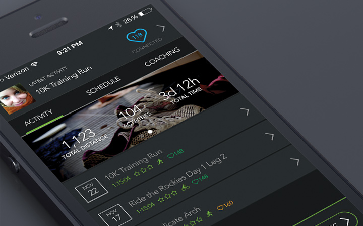 fitness app iphone dark interface