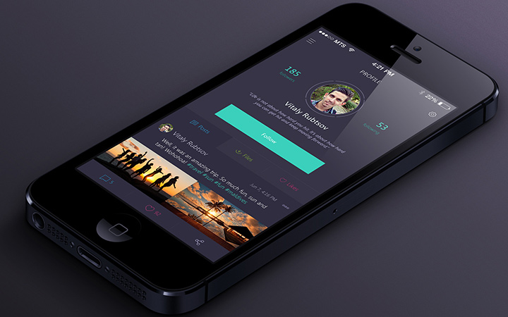 dark iphone app kombini profile screen ui