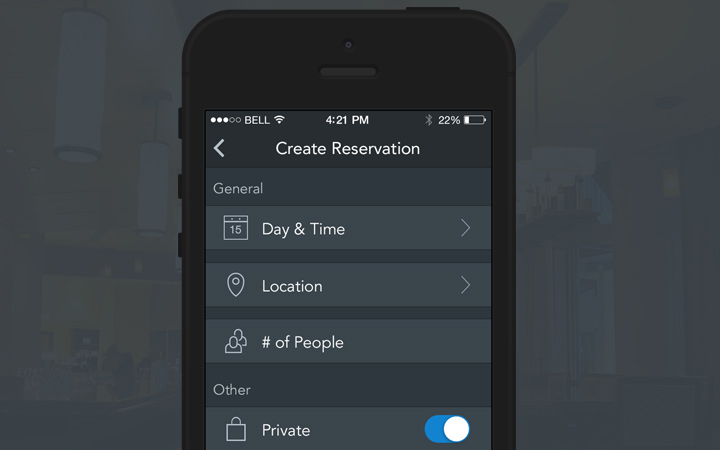 create reservation dark iphone app interface