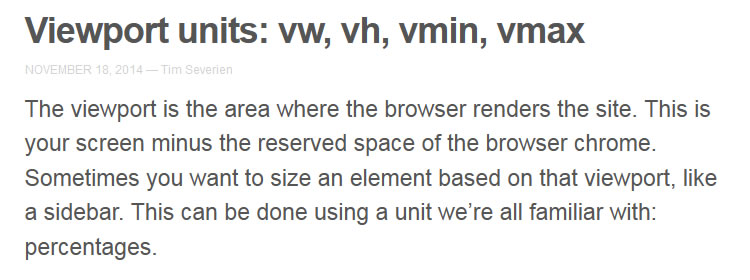 Viewport units: vw, vh, vmin, vmax by Tim Severien