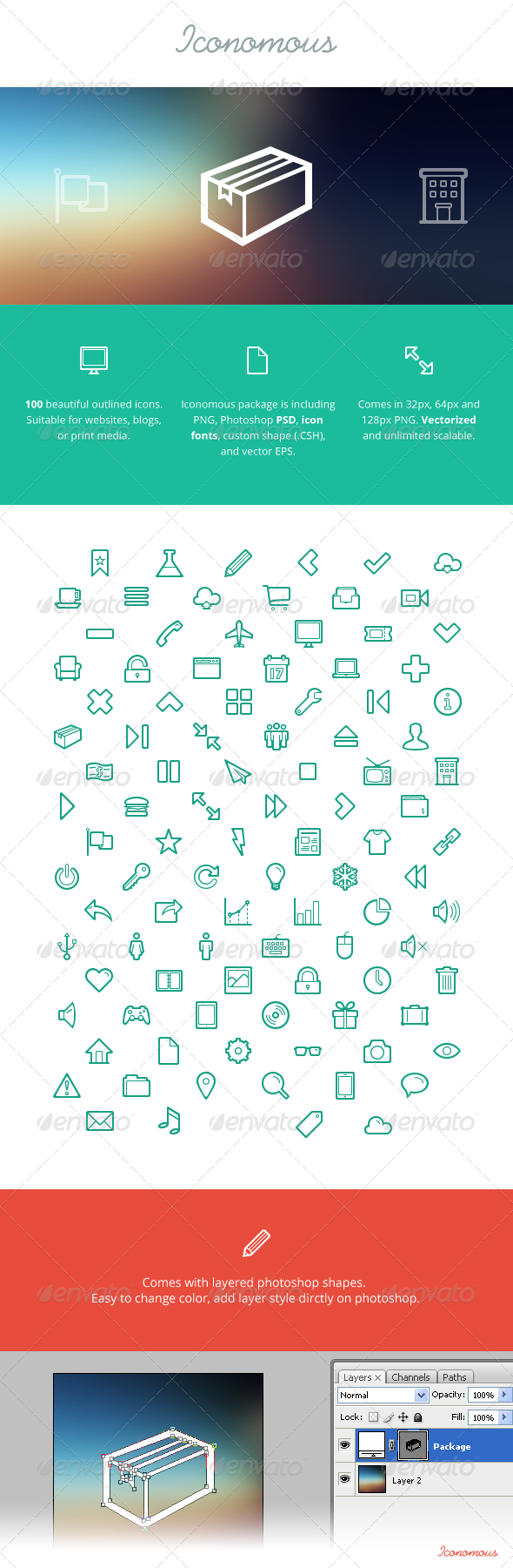 Iconomous - 100 Outlined Icons