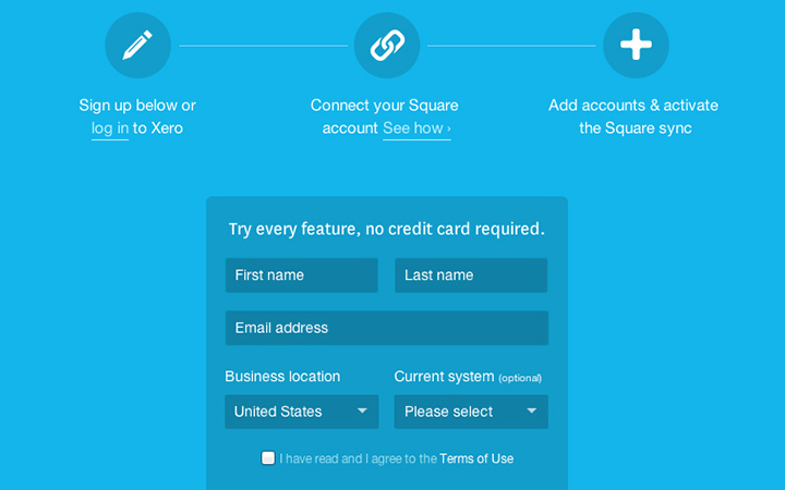 in-page signup form blue ui