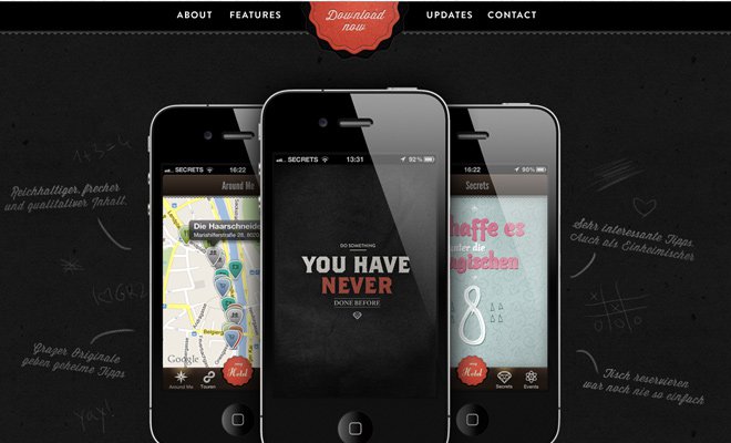 graz secrets iphone app landing page design