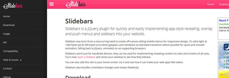 Slidebars frontend app-style push-menu jquery plugins