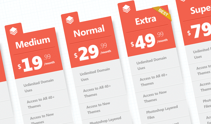 Modern Orange Pricing Tables Free PSD