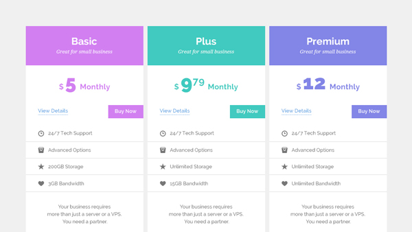 Pastel Pricing Tables Free PSD