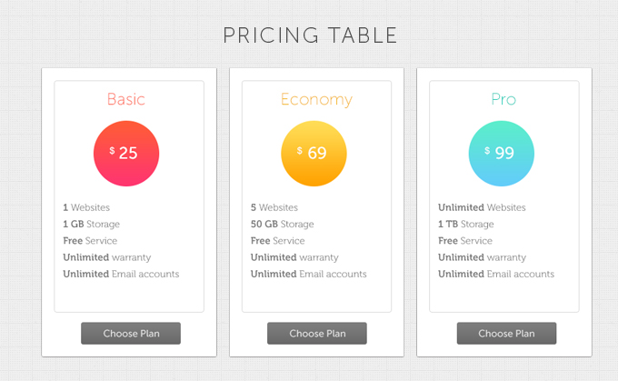 Simple Pricing Tables Free PSD