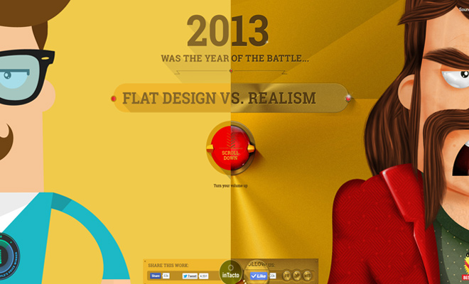 flat vs realism website landing page graphics