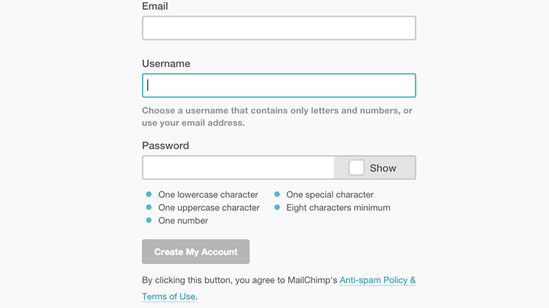 mailchimp registration page design signup form