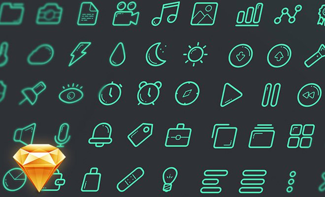 green line icons sketch freebie