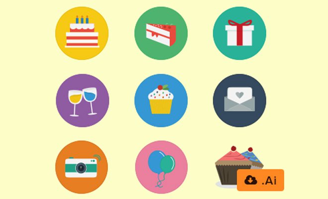 flat colorful birthday iconset