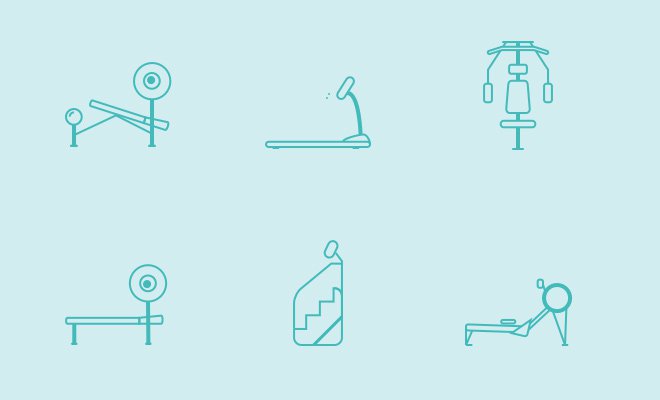 thin line icons workout equipment