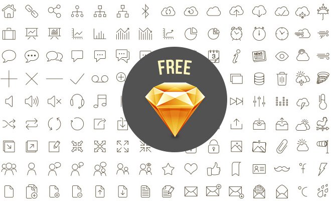 sketch dark line icons freebie set