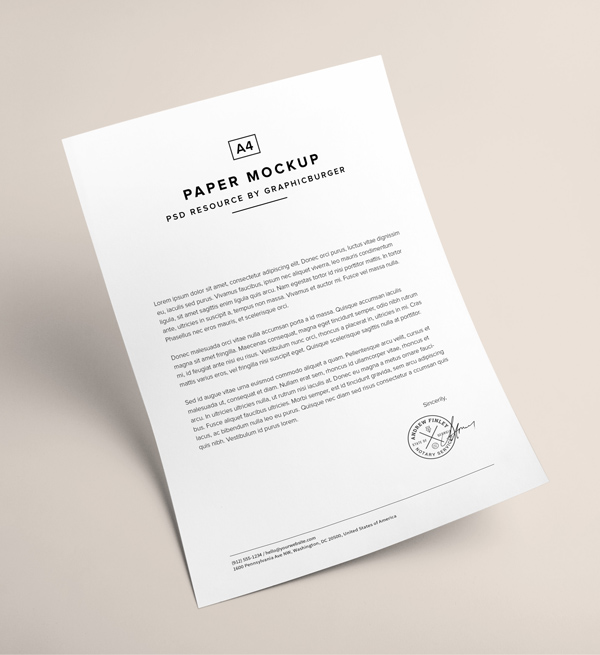 Free A4 Paper PSD MockUp Template