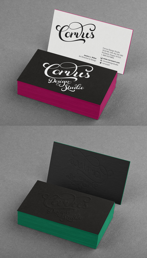 Free Embossed Colored Edge Black Business Card Mockup