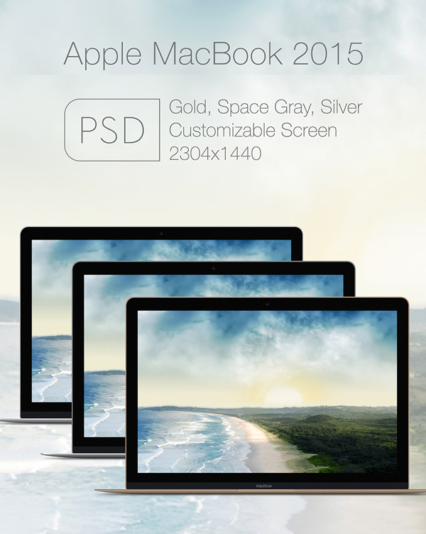 Free Apple Mac Book 2015 PSD Mockup Templates