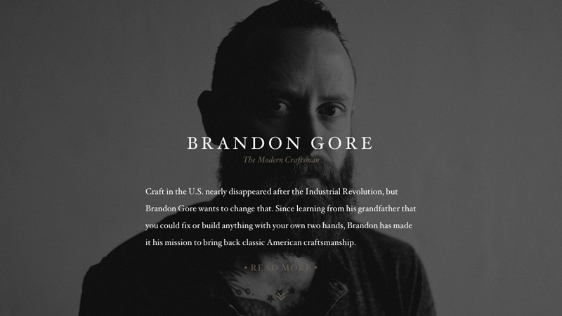 Brandon Gore is a great example of the previously discussed Personal Branding trend combined with One Page design philosophy.