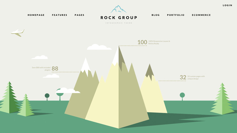Rock Group is a unique and highly customisable flat design infographic style theme for WordPress.