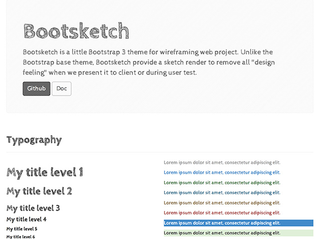 Bootsketch – Bootstrap theme for wireframing