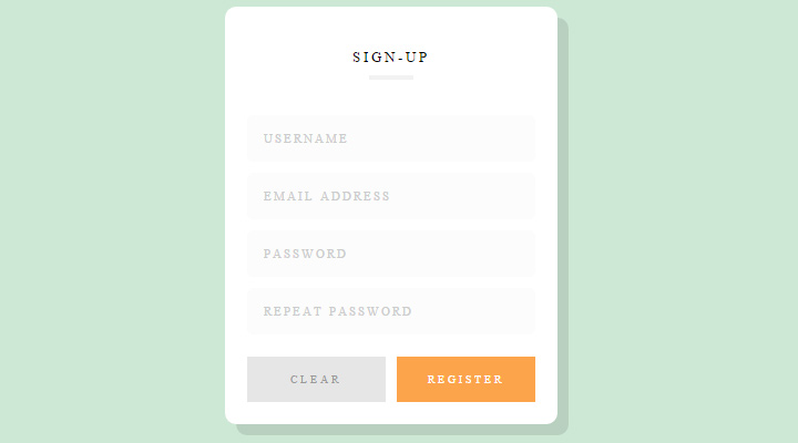 animated clean signup form html5 css3