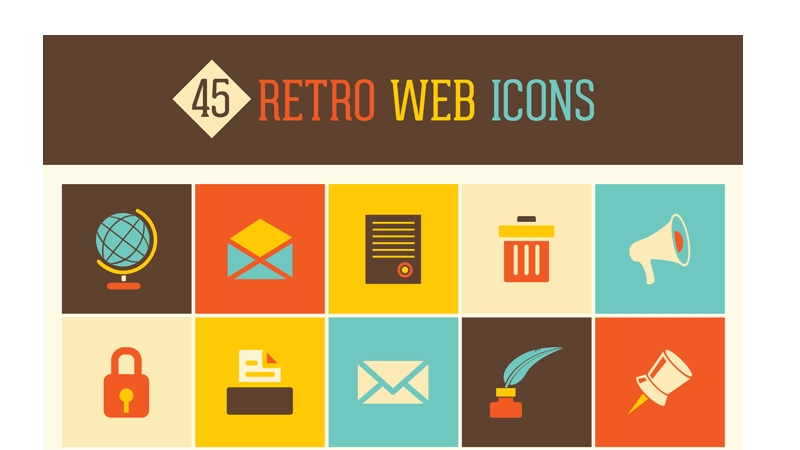 45 Retro Web Icons Set